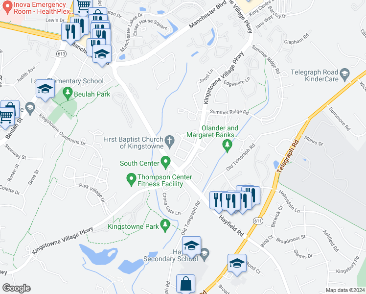 map of restaurants, bars, coffee shops, grocery stores, and more near 6008 Southward Way in Alexandria