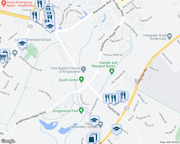 map of restaurants, bars, coffee shops, grocery stores, and more near 6008 Southward Way in Alexandria