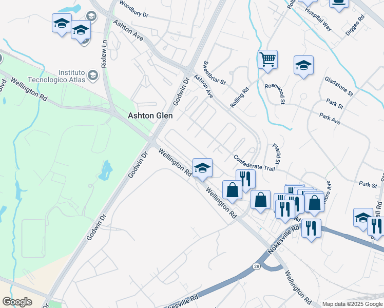 map of restaurants, bars, coffee shops, grocery stores, and more near 9905 Godwin Drive in Manassas