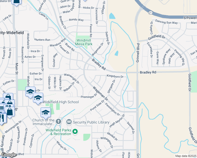 map of restaurants, bars, coffee shops, grocery stores, and more near 5640 Hawkesbury Drive in Colorado Springs