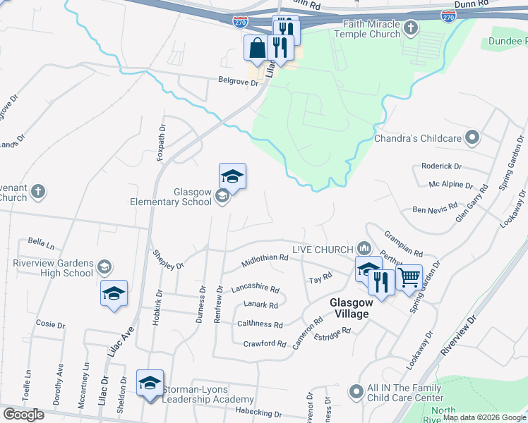 map of restaurants, bars, coffee shops, grocery stores, and more near 10523 Prestwick Drive in St. Louis