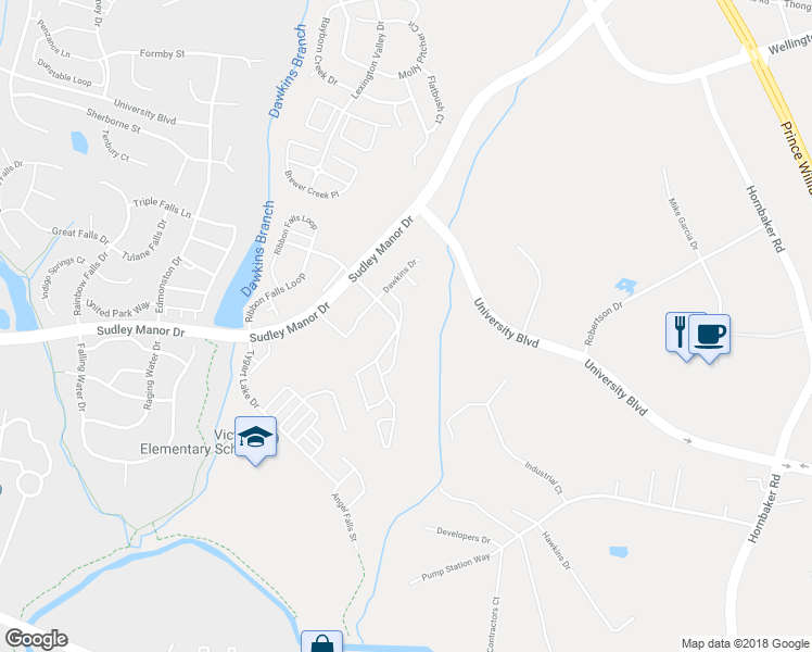 map of restaurants, bars, coffee shops, grocery stores, and more near 11806 Dawkins Ridge Lane in Bristow
