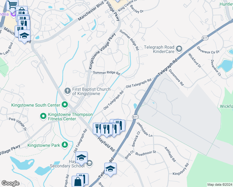 map of restaurants, bars, coffee shops, grocery stores, and more near 5905 Saint Giles Way in Alexandria