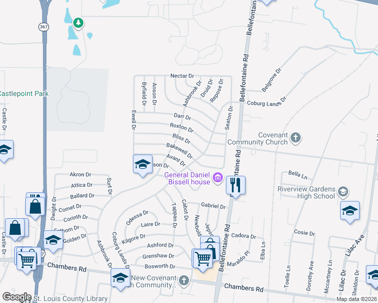 map of restaurants, bars, coffee shops, grocery stores, and more near in St. Louis