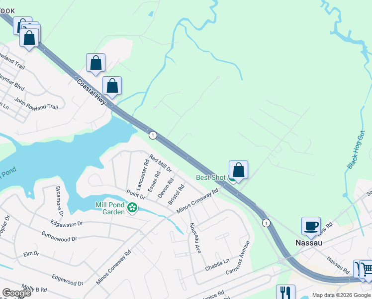 map of restaurants, bars, coffee shops, grocery stores, and more near 16649 Delaware 1 in Lewes
