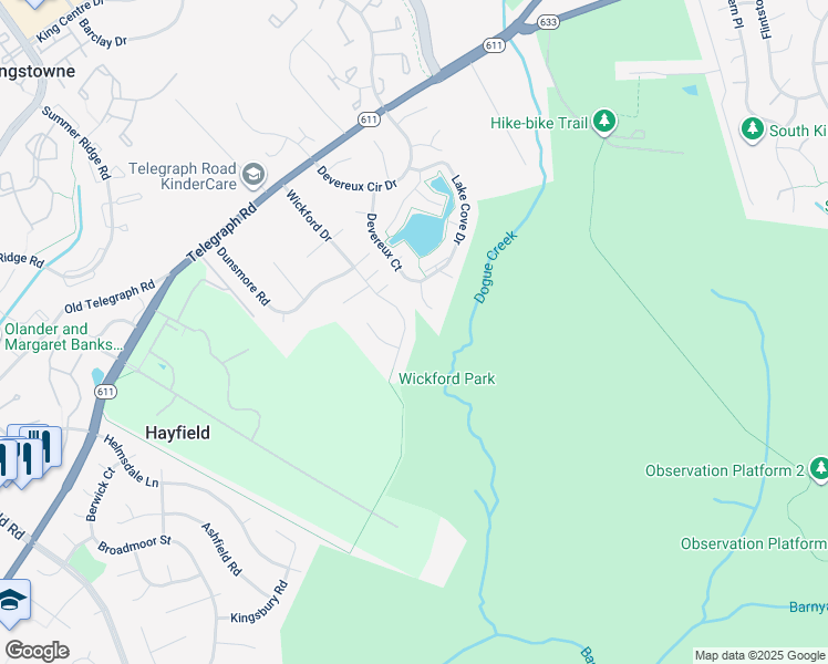 map of restaurants, bars, coffee shops, grocery stores, and more near 7331 Wickford Drive in Alexandria
