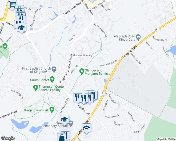 map of restaurants, bars, coffee shops, grocery stores, and more near 5900 Saint Giles Way in Alexandria