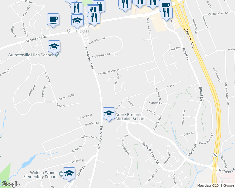 map of restaurants, bars, coffee shops, grocery stores, and more near 9518 Oak Leaf Place in Clinton