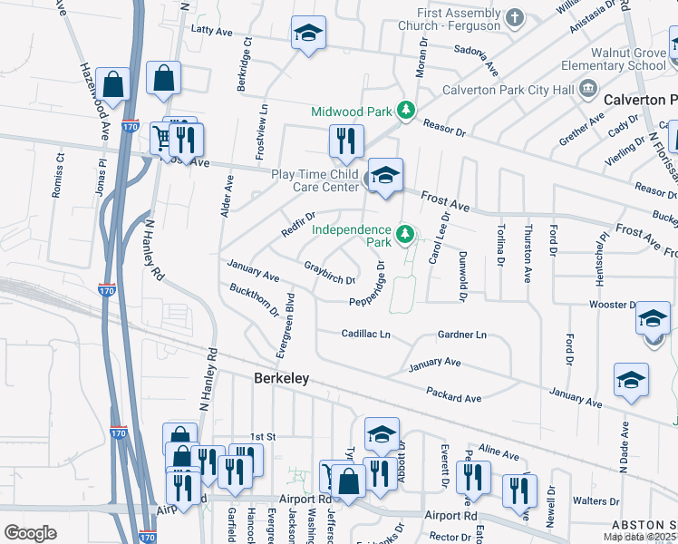 map of restaurants, bars, coffee shops, grocery stores, and more near 8325 Graybirch Drive in Berkeley