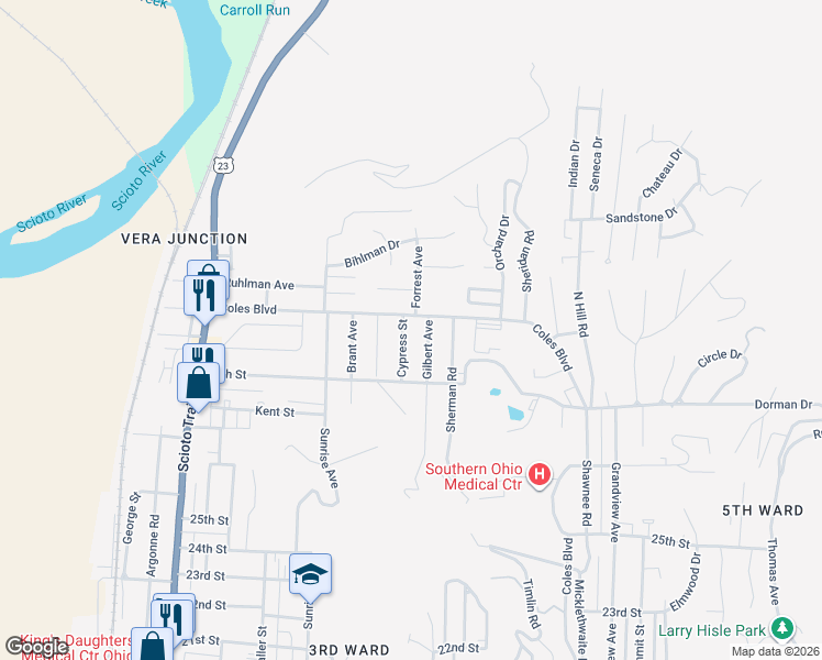 map of restaurants, bars, coffee shops, grocery stores, and more near 2924 Cypress St in Portsmouth