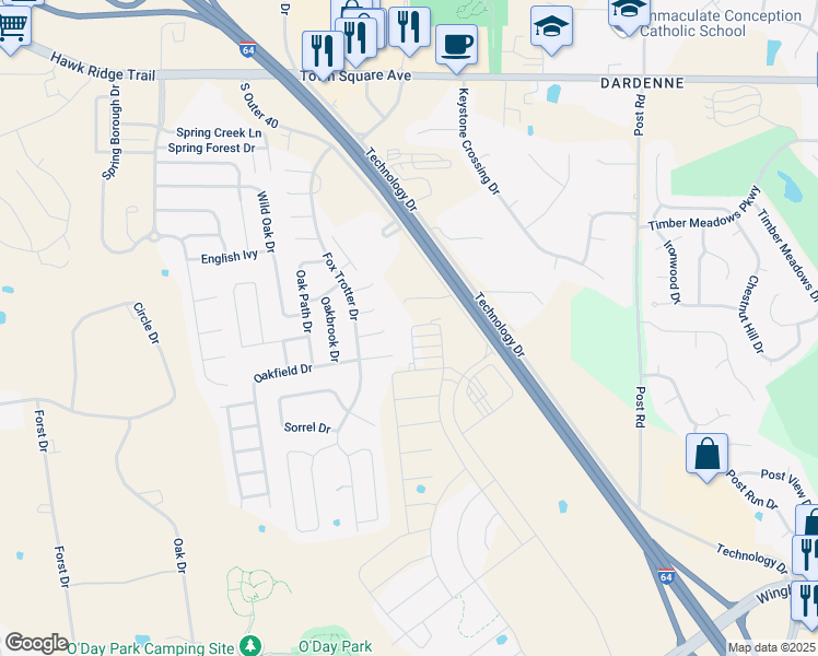 map of restaurants, bars, coffee shops, grocery stores, and more near 6 Kent Drive in O'Fallon