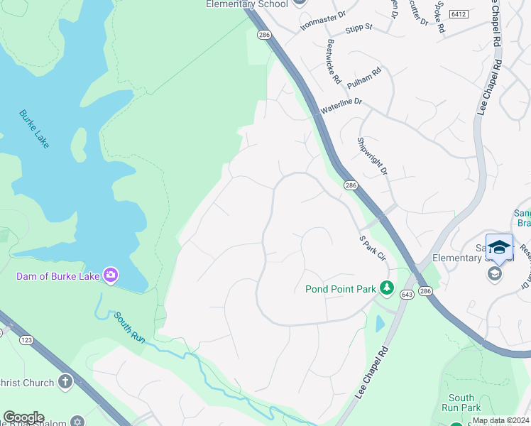 map of restaurants, bars, coffee shops, grocery stores, and more near 9746 South Park Circle in Fairfax Station