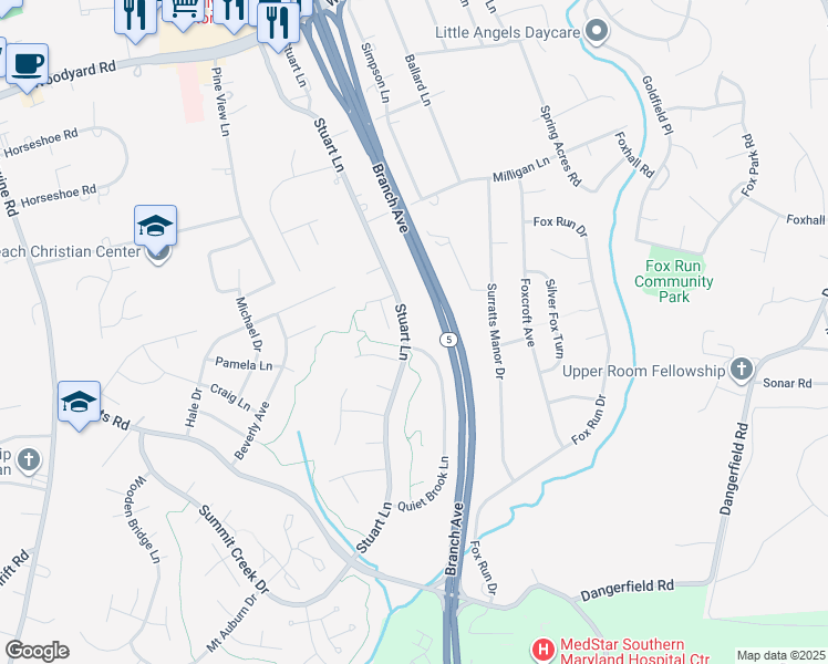 map of restaurants, bars, coffee shops, grocery stores, and more near 9624 Stuart Lane in Clinton