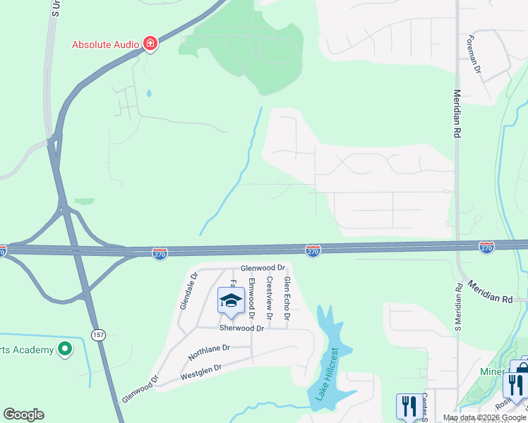 map of restaurants, bars, coffee shops, grocery stores, and more near 270 Glenview Inn Road in Glen Carbon