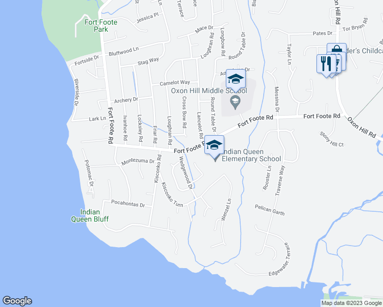 map of restaurants, bars, coffee shops, grocery stores, and more near 9537 Fort Foote Rd in Fort Washington