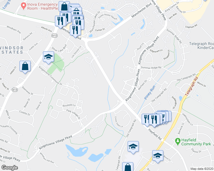 map of restaurants, bars, coffee shops, grocery stores, and more near 7784 Belvale Drive in Franconia