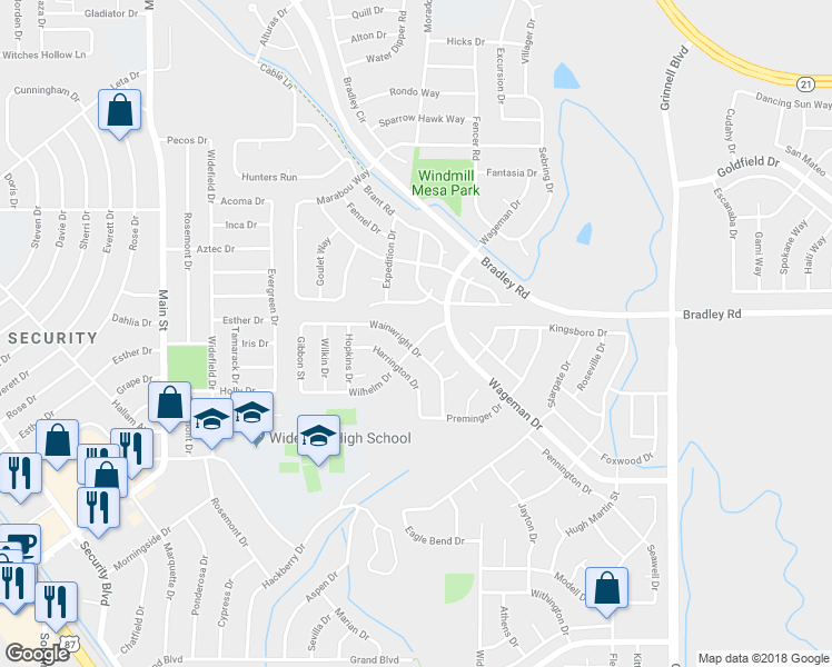 map of restaurants, bars, coffee shops, grocery stores, and more near 5420 Wilhelm Drive in Colorado Springs