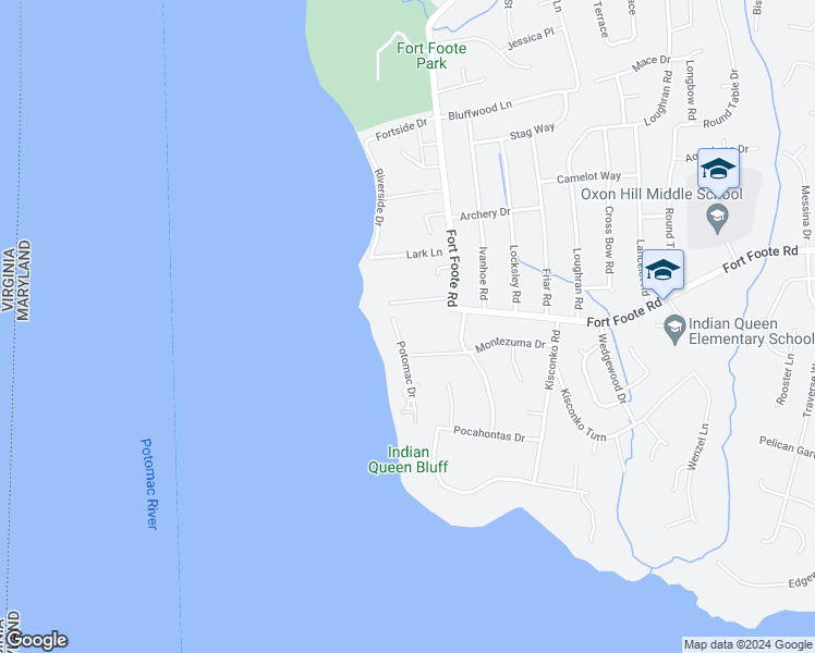 map of restaurants, bars, coffee shops, grocery stores, and more near 9508 Potomac Drive in Fort Washington