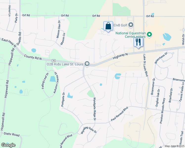 map of restaurants, bars, coffee shops, grocery stores, and more near 201 Greengate Drive in Lake Saint Louis