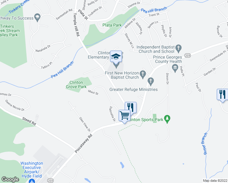 map of restaurants, bars, coffee shops, grocery stores, and more near 9523 Temple Hill Road in Clinton