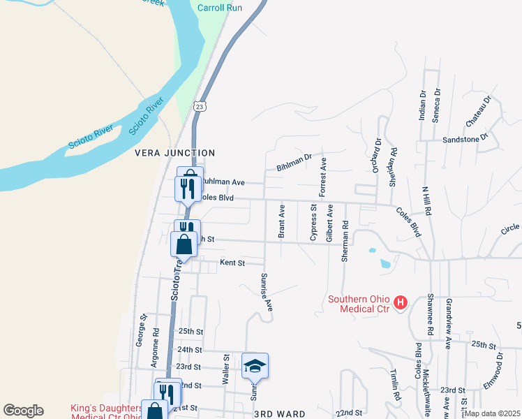 map of restaurants, bars, coffee shops, grocery stores, and more near 2927 Sunrise Avenue in Portsmouth