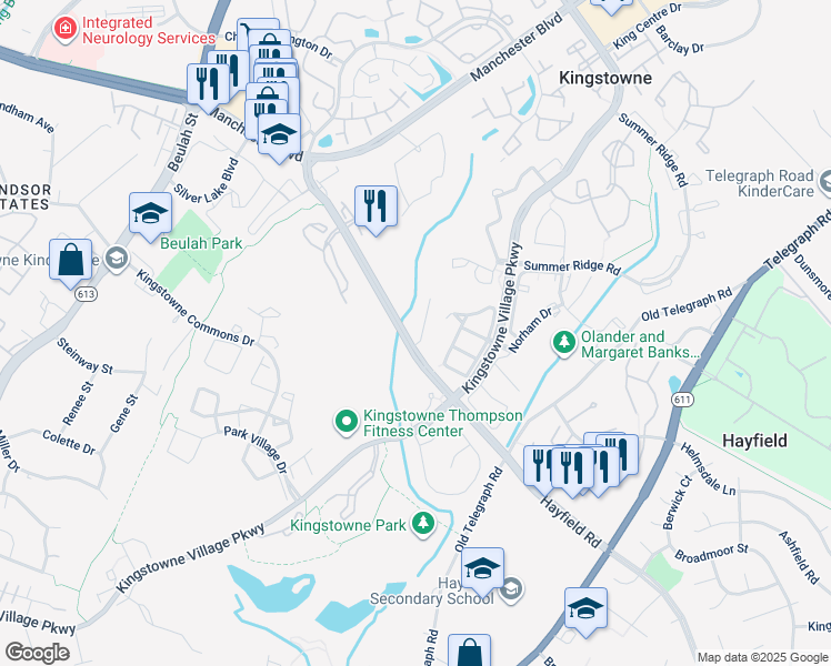 map of restaurants, bars, coffee shops, grocery stores, and more near 7309 Hayfield Road in Alexandria