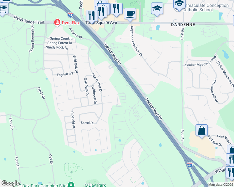 map of restaurants, bars, coffee shops, grocery stores, and more near 6 Kent Drive in O'Fallon