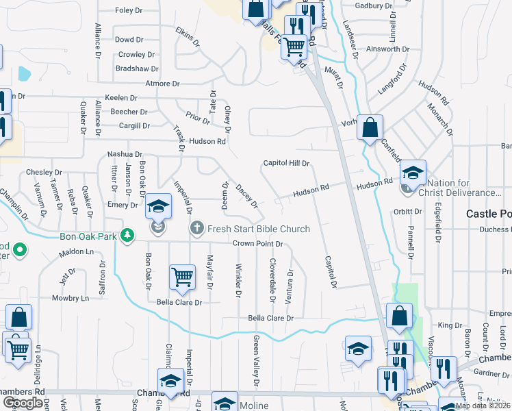 map of restaurants, bars, coffee shops, grocery stores, and more near 1818 Hudson Road in St. Louis