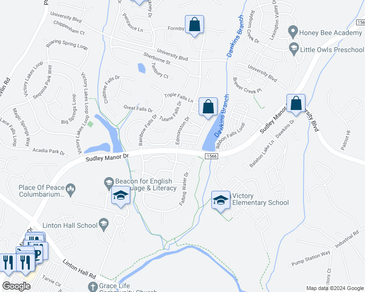 map of restaurants, bars, coffee shops, grocery stores, and more near 12207 Desoto Falls Court in Bristow