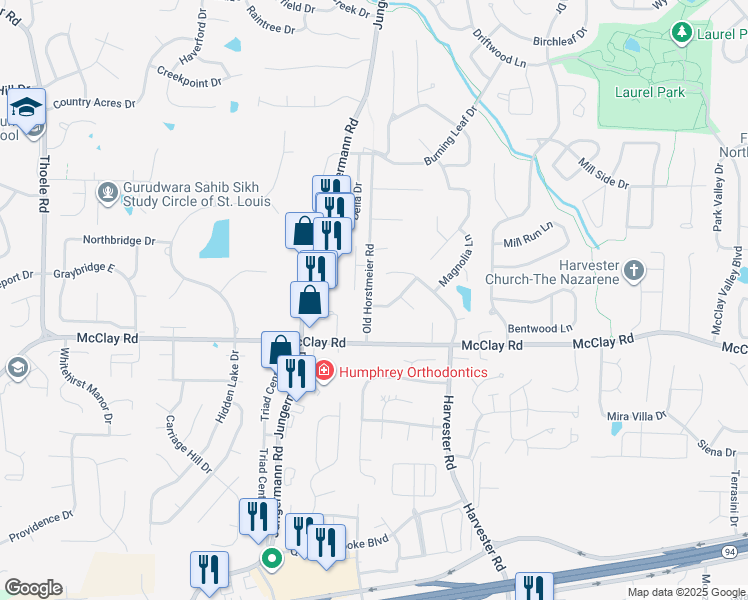 map of restaurants, bars, coffee shops, grocery stores, and more near 502 Country Manor Drive in St. Peters