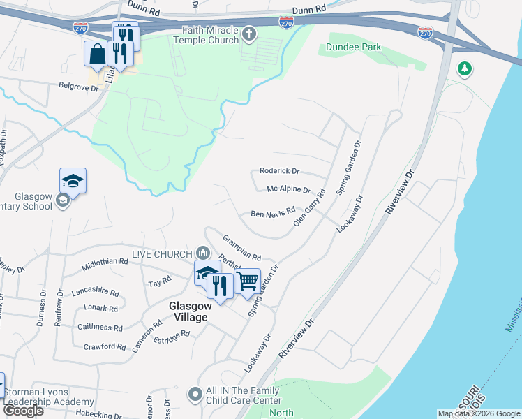 map of restaurants, bars, coffee shops, grocery stores, and more near 213 Ben Nevis Road in Saint Louis
