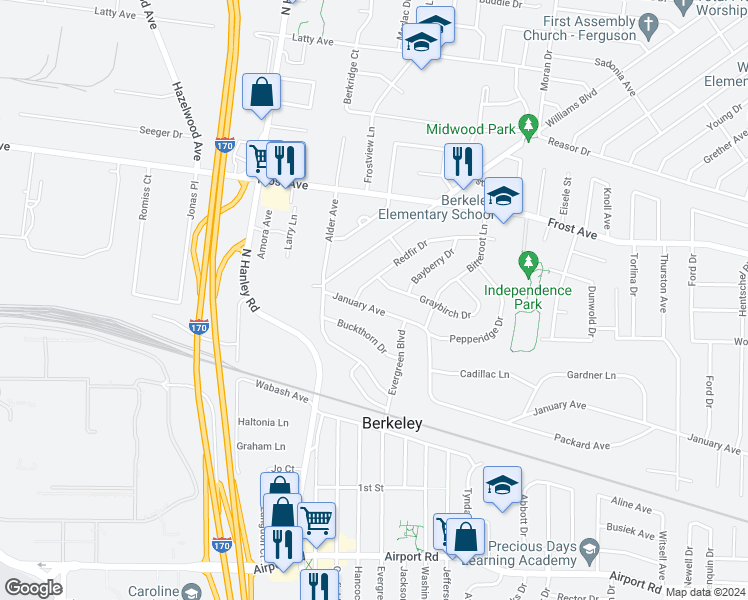 map of restaurants, bars, coffee shops, grocery stores, and more near 8425 January Avenue in Berkeley