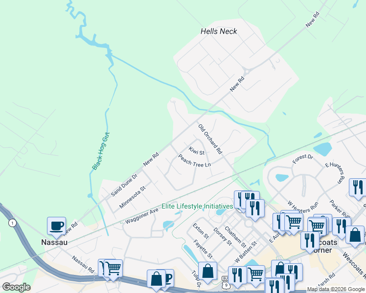 map of restaurants, bars, coffee shops, grocery stores, and more near 32889 Peach Tree Lane in Lewes