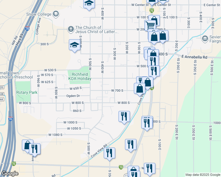 map of restaurants, bars, coffee shops, grocery stores, and more near 330 West 700 South in Richfield