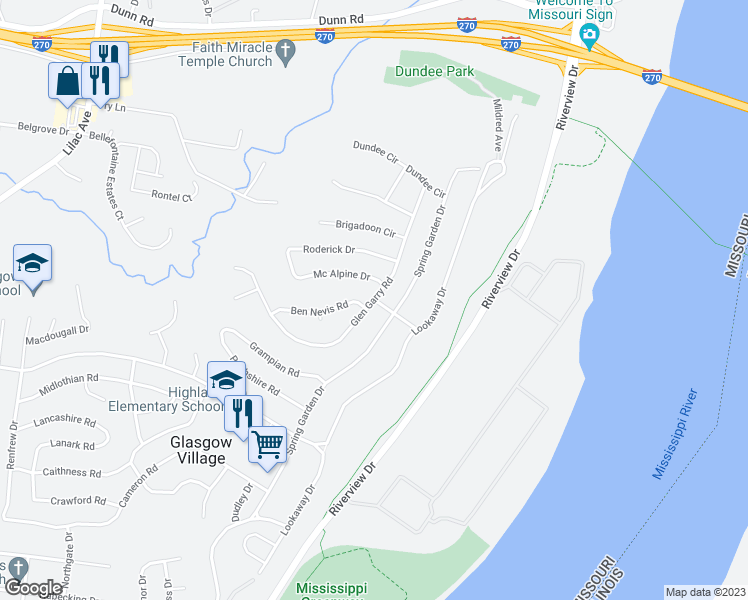 map of restaurants, bars, coffee shops, grocery stores, and more near Glen Garry Road in Glasgow Village