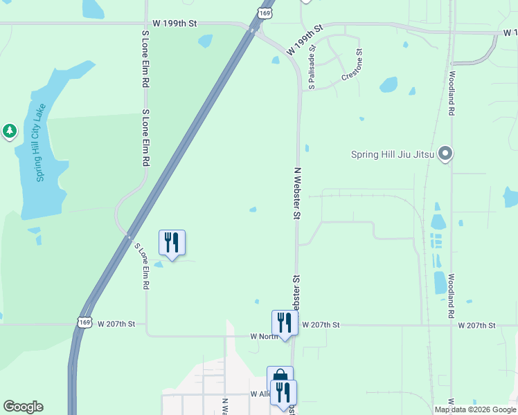 map of restaurants, bars, coffee shops, grocery stores, and more near 20430 North Webster Street in Spring Hill