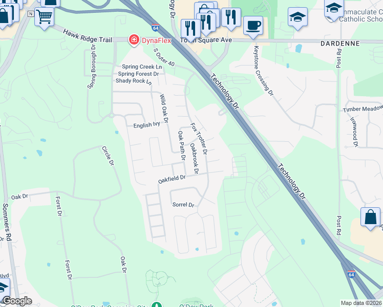 map of restaurants, bars, coffee shops, grocery stores, and more near 2351 Oakbrook Drive in O'Fallon
