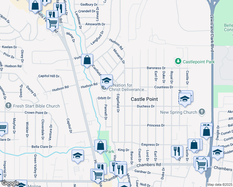 map of restaurants, bars, coffee shops, grocery stores, and more near 10331 Edgefield Drive in Saint Louis