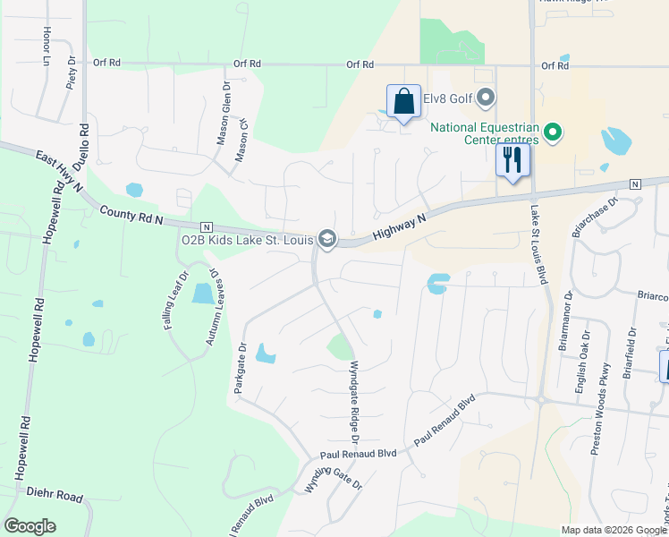 map of restaurants, bars, coffee shops, grocery stores, and more near 201 Greengate Drive in Lake Saint Louis
