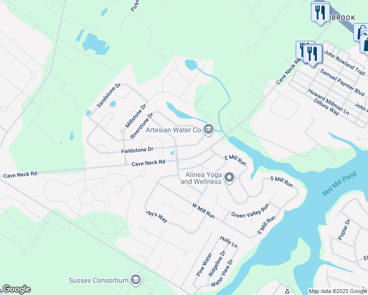 map of restaurants, bars, coffee shops, grocery stores, and more near 29574 Fieldstone Drive in Milton