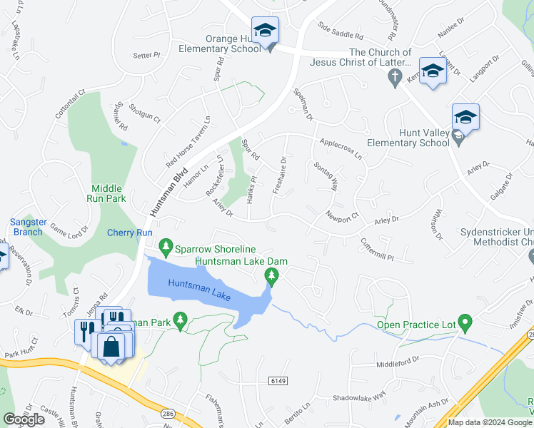 map of restaurants, bars, coffee shops, grocery stores, and more near 8916 Arley Drive in Springfield