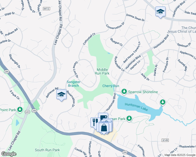 map of restaurants, bars, coffee shops, grocery stores, and more near 7149 Game Lord Drive in Springfield