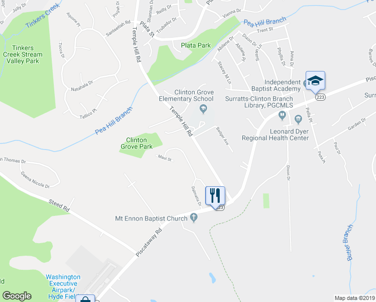 map of restaurants, bars, coffee shops, grocery stores, and more near 9518 Dalmatia Drive in Clinton