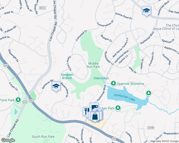 map of restaurants, bars, coffee shops, grocery stores, and more near 7149 Game Lord Drive in Springfield