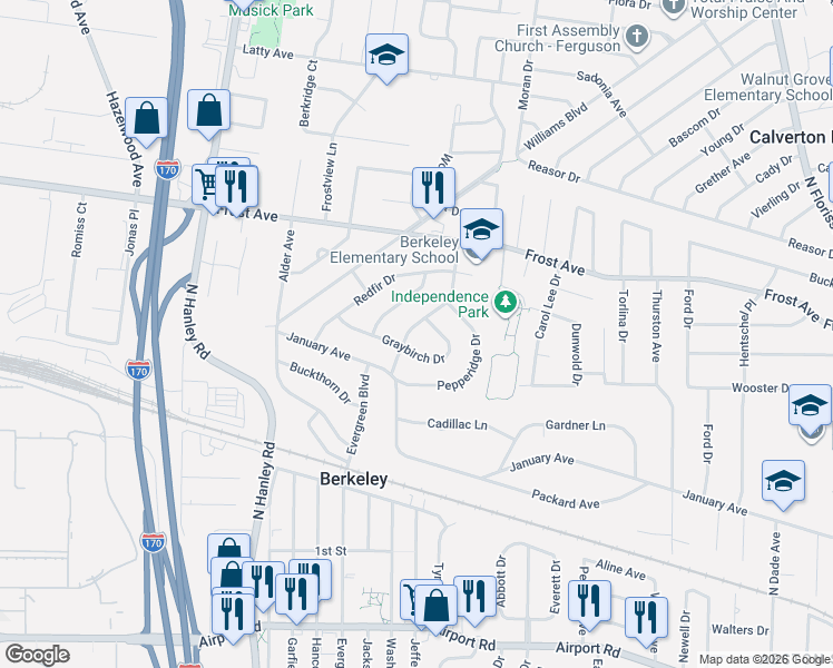 map of restaurants, bars, coffee shops, grocery stores, and more near 8325 Graybirch Drive in Berkeley