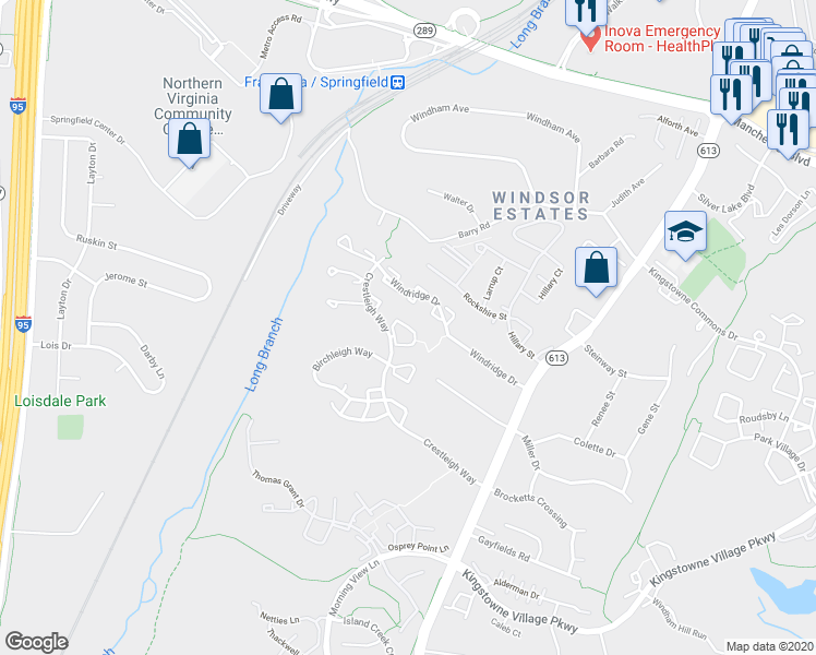 map of restaurants, bars, coffee shops, grocery stores, and more near 7307 Crestleigh Circle in Alexandria