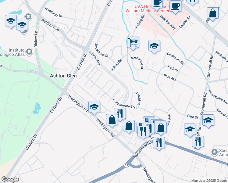map of restaurants, bars, coffee shops, grocery stores, and more near 9077 McClellan Common in Manassas