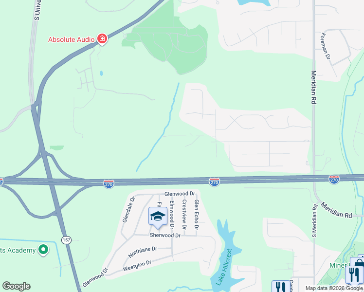 map of restaurants, bars, coffee shops, grocery stores, and more near 270 Glenview Inn Road in Glen Carbon