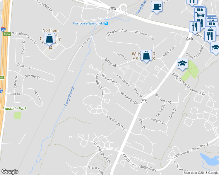 map of restaurants, bars, coffee shops, grocery stores, and more near 7331 Crestleigh Circle in Alexandria