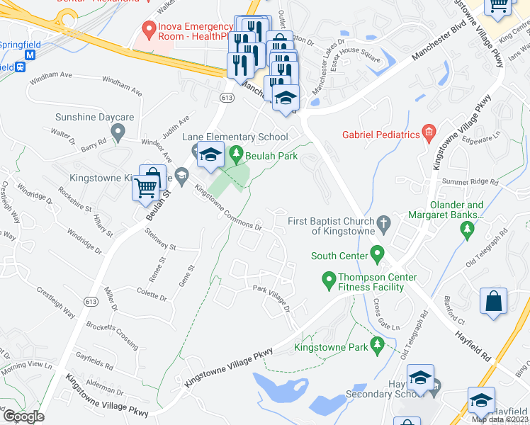 map of restaurants, bars, coffee shops, grocery stores, and more near 7404 Gillingham Row in Alexandria